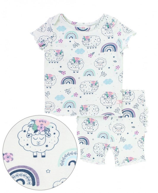 RuffleButts Sleepy Sheep Snuggly 2pc Ruffled Pajamas
