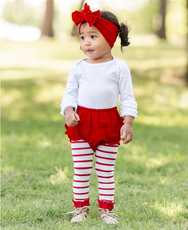 RuffleButts White & Red Stripe Ruffled Long Sleeve Layering Bodysuit