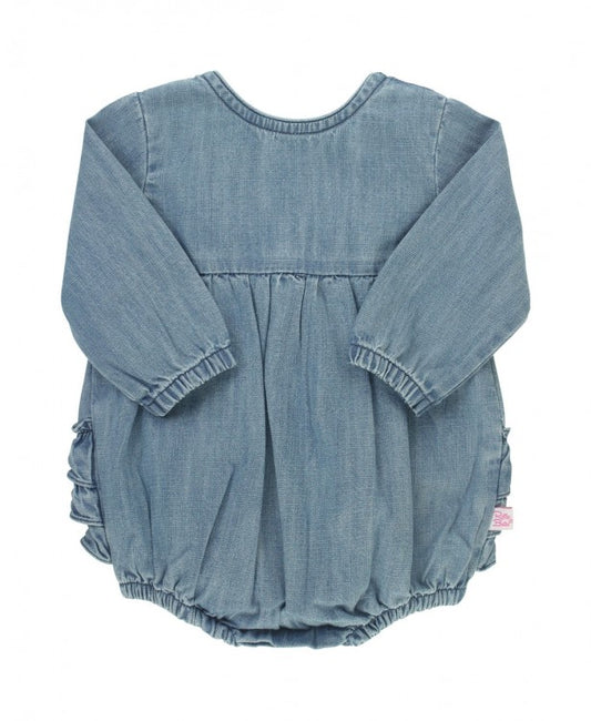 RuffleButts Light Wash Denim V Back Romper