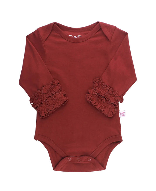 RuffleButts Rosewood Ruffled Long Sleeve Layering Bodysuit