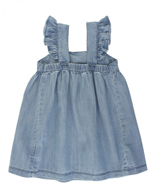 RuffleButts Light Wash Denim Flutter Bow Dress