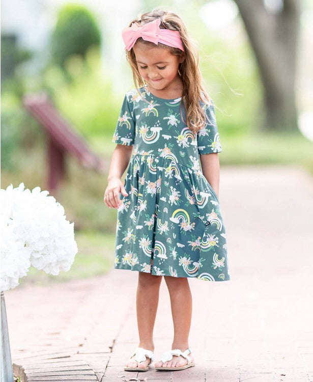 RuffleButts Floral Rainbows Twirl Dress