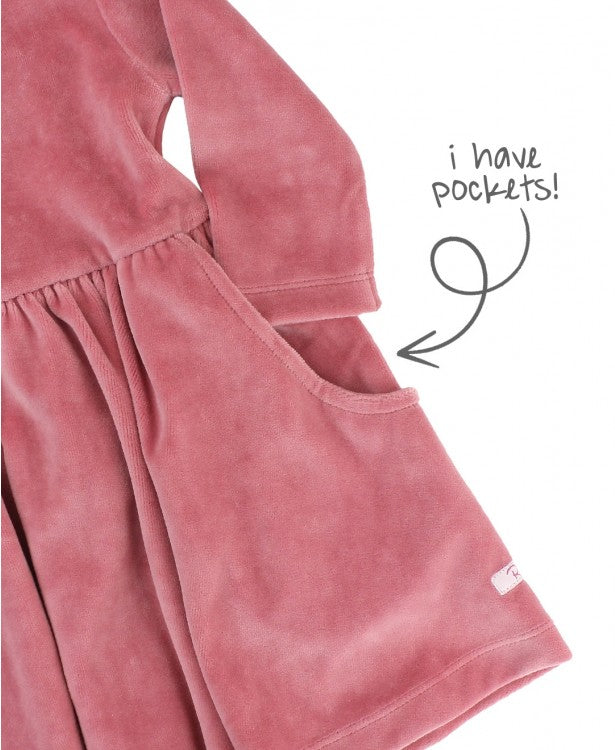 RuffleButts Dusty Rose Velour Twirl Dress