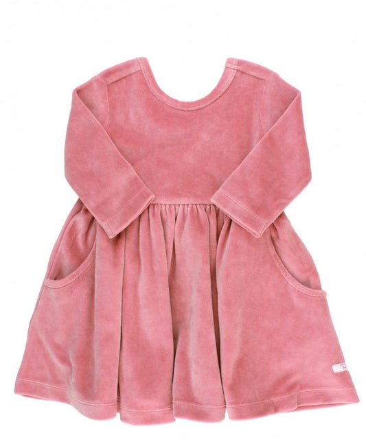 RuffleButts Dusty Rose Velour Twirl Dress