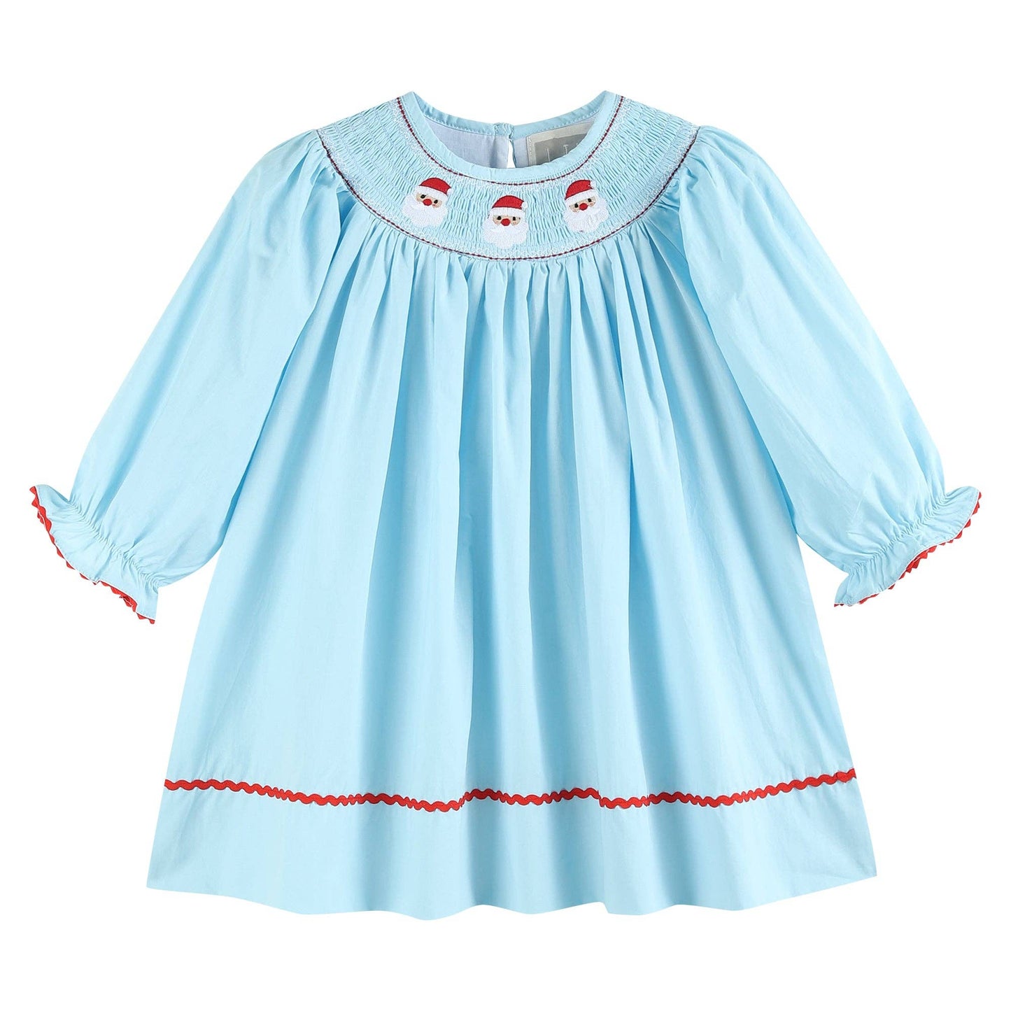 Lil Cactus - Blue Santa Smocked Bishop Dress