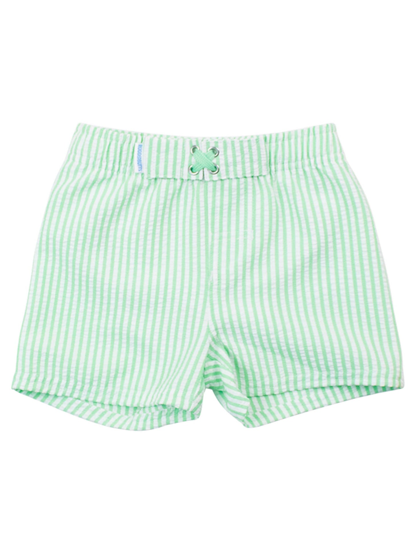 RuffleButts + RuggedButts - Boys Spring Green Seersucker Swim Trunks