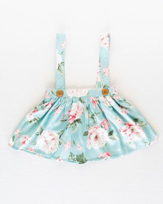 Bailey's Blossoms - Daphne Suspender Skirt - Coral Blue Floral