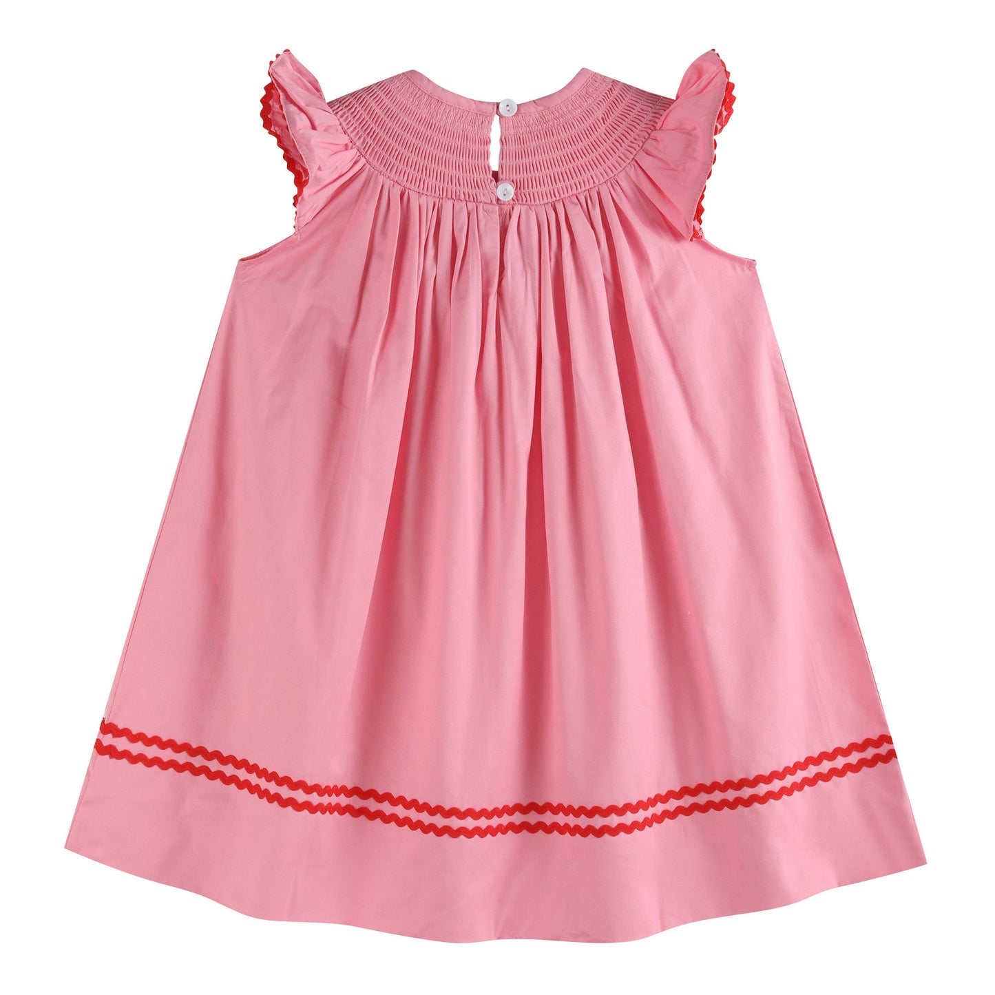 Lil Cactus - Pink Heart Valentine Smocked Bishop Dress:
