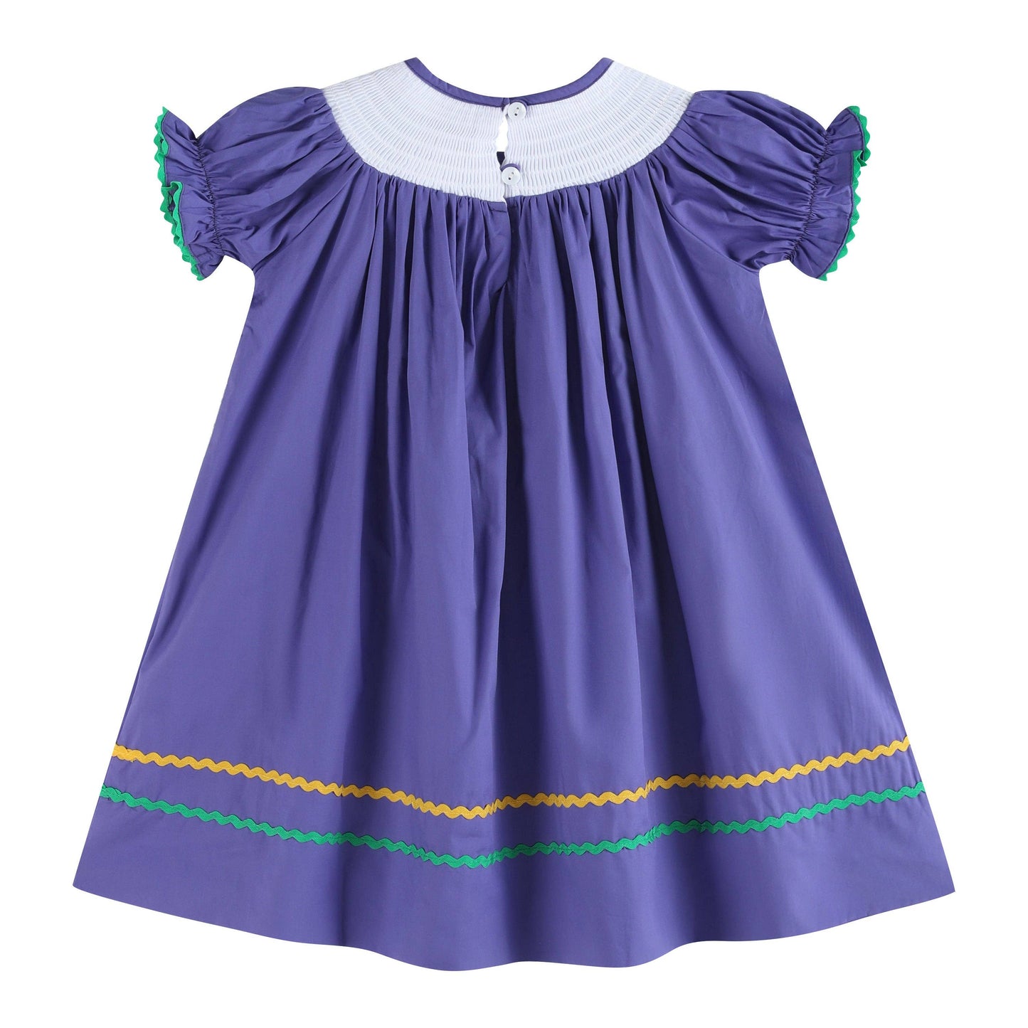 Lil Cactus - Purple Mardi Gras Smocked Bishop Dress