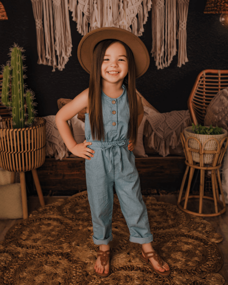 Bailey's Blossoms - Ari Button Front Denim Jumpsuit - Light Denim