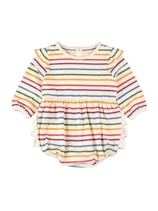 RuffleButts + RuggedButts - Baby Girls Countryside Rainbow Stripe Knit Long Sleeve Flutter Bubble Romper