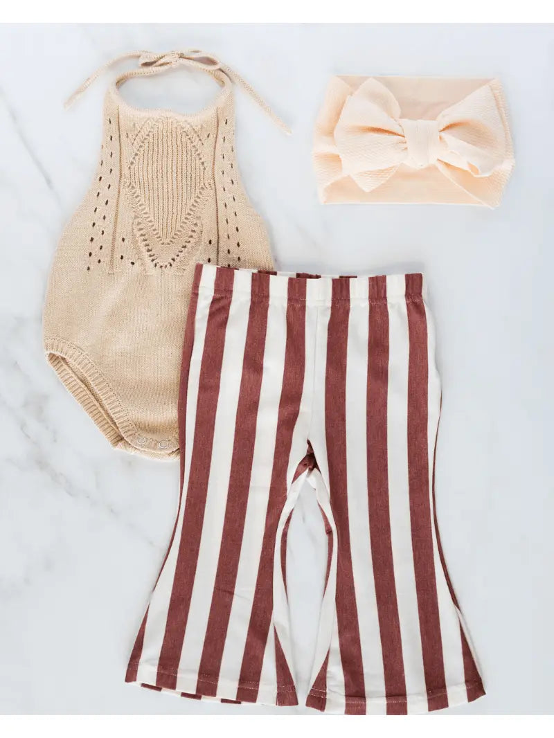 Bailey's Blossoms - Blakely Boho Bell Bottoms - Brick Red Stripes