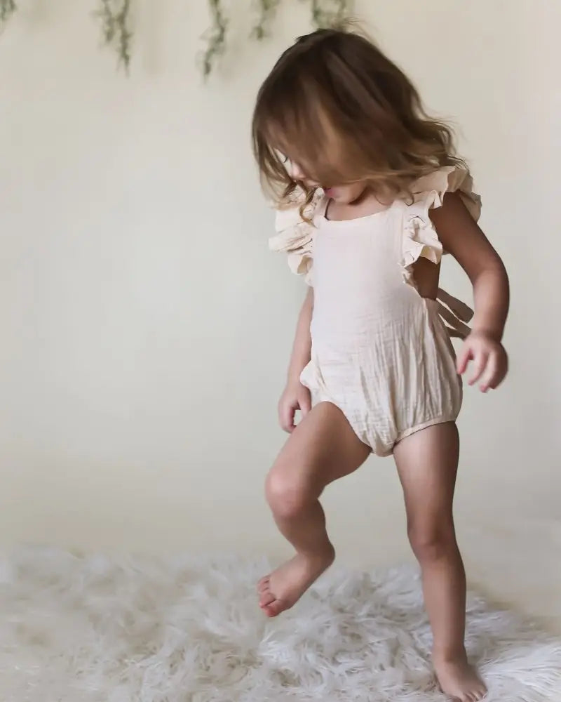 Bailey's Blossoms - Shiloh Ruffle Back Romper - Crushed Ivory
