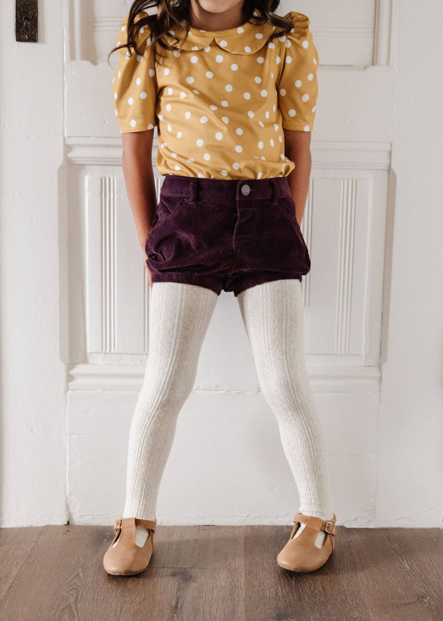 Little Stocking Co. - Heathered Ivory Cable Knit Tights: 6-12 MONTHS
