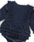 RuffleButts + RuggedButts - Baby Girls Dark Navy Stretch Corduroy Waterfall Bubble Romper