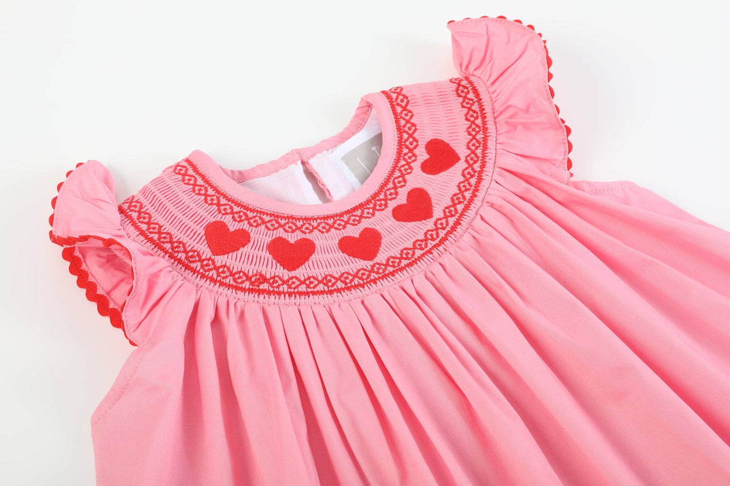 Lil Cactus - Pink Heart Valentine Smocked Bishop Dress: