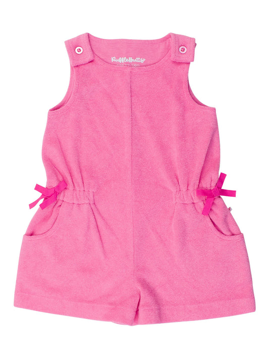 RuffleButts + RuggedButts - Girls Neon Magenta Terry Cover-Up Romper