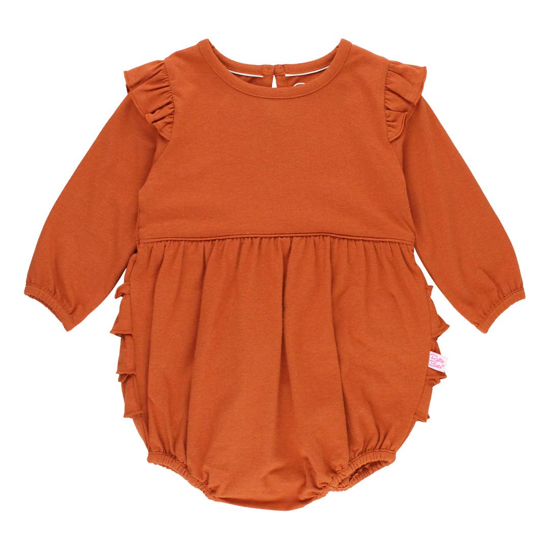 Rust Knit Long Sleeve Flutter Bubble Romper: 0-3m / Orange