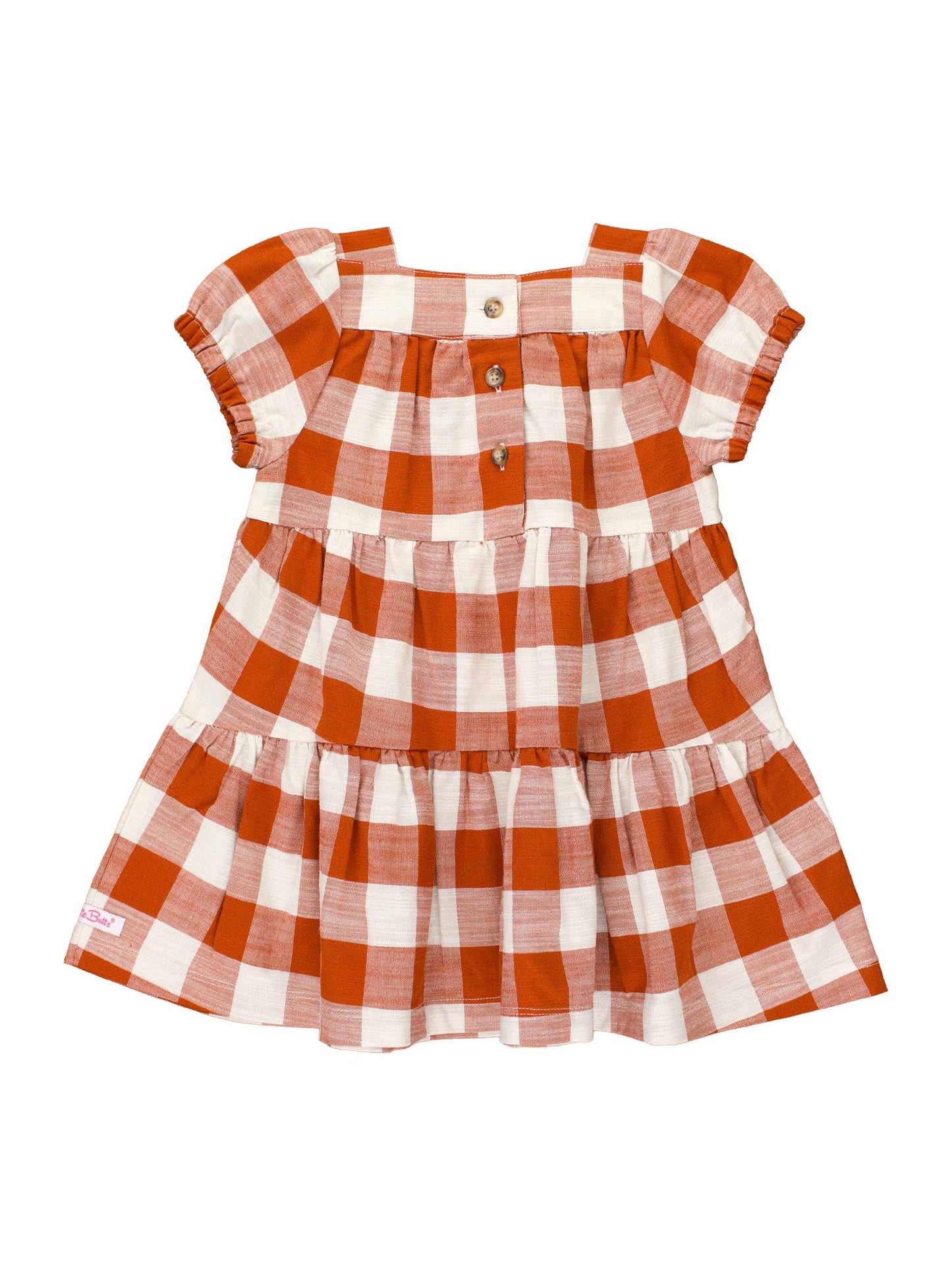 RuffleButts + RuggedButts - Girls Rust Plaid Puff Short Sleeve Tiered Benjamin Bunny Boutique RuffleButts + RuggedButts - Girls Rust Plaid Puff Short Sleeve Tiered Benjamin Bunny Boutique