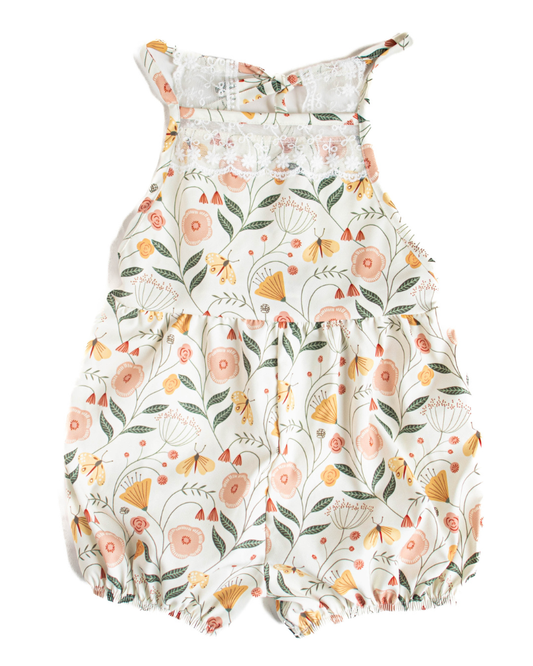 Bailey's Blossoms - Felicity Lace Back Bubble Romper - Butterfly Garden