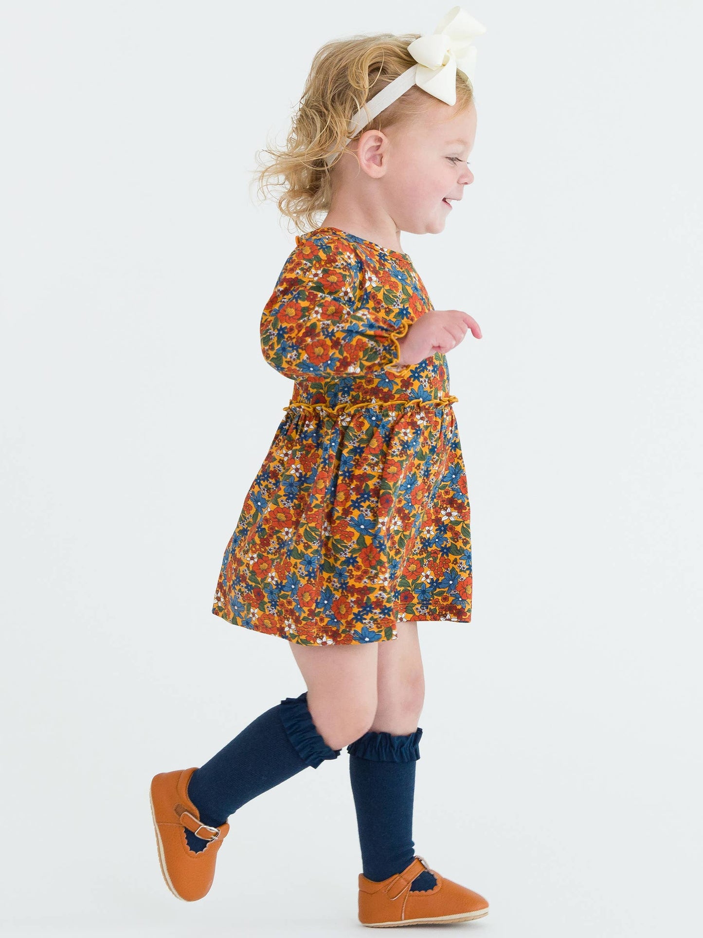 RuffleButts + RuggedButts - Girls 3-Pack Knee High Ruffle Socks - Dusty Olive, Navy, & Eggplant Harvest