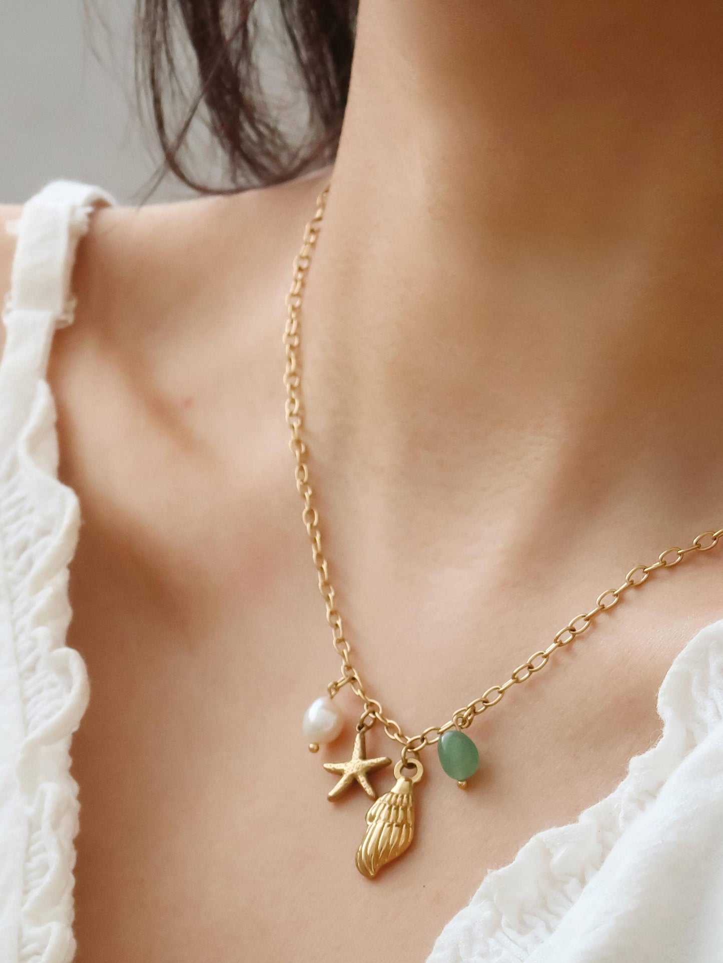 Flânerie by MAIQ - Bonbon 18K Gold Non-Tarnish Pearl and Shell Charm Necklace