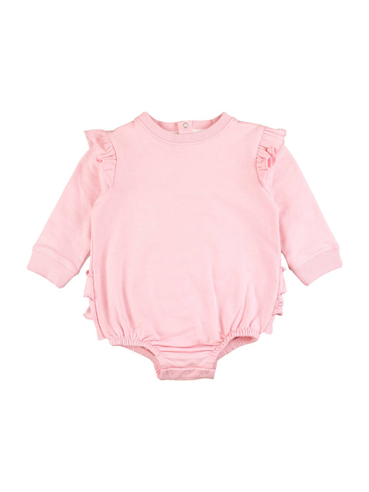 RuffleButts + RuggedButts - Baby Girls Pink Sweatshirt Bubble Romper