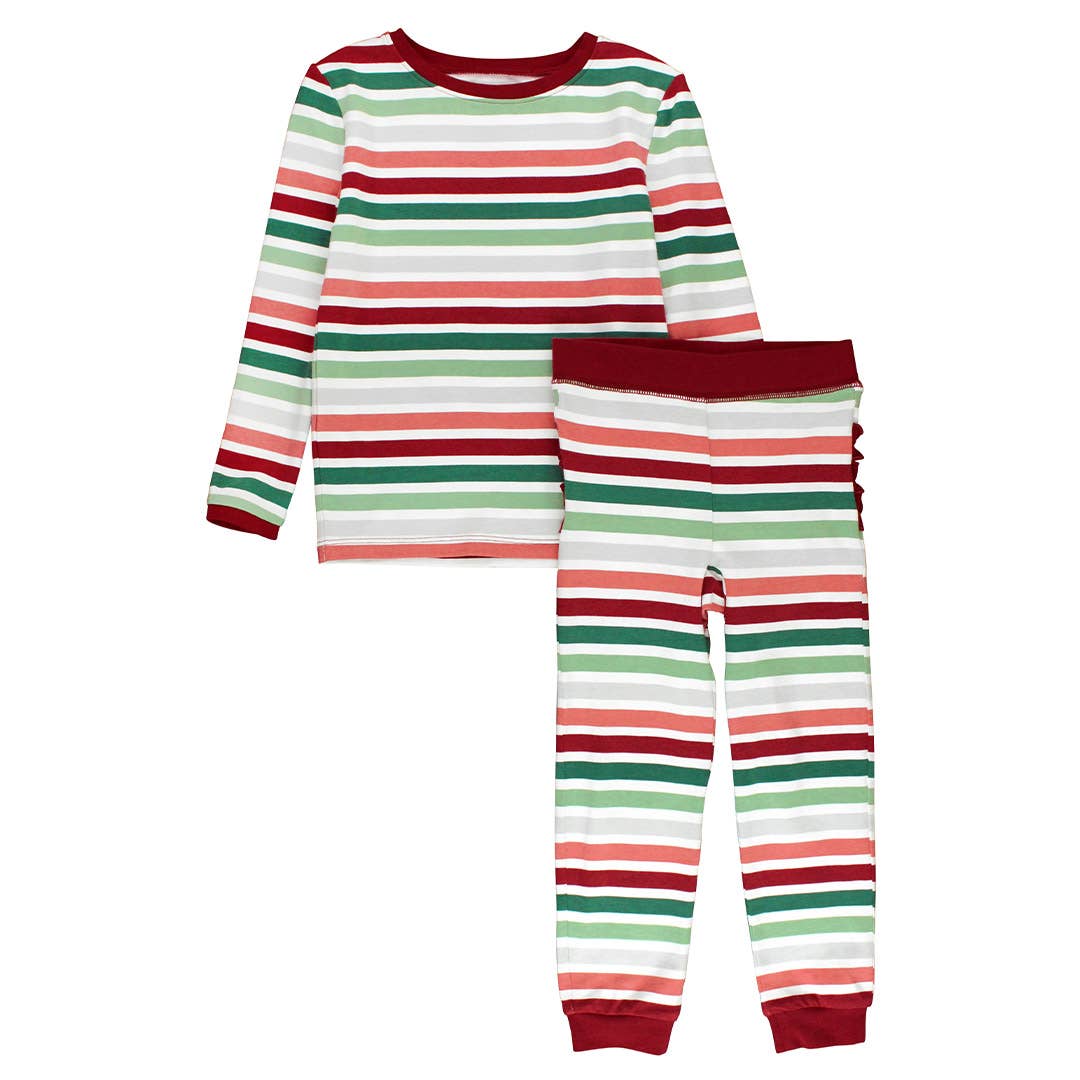 Holly Jolly Toddler Girls Ruffle Long Sleeve Pajama Set: 3T / Multi-Color
