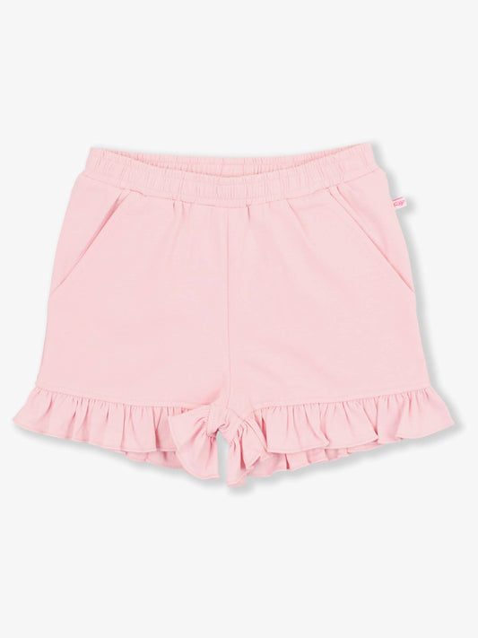 RuffleButts + RuggedButts - Girls Pink Knit Ruffle Trim Shorts