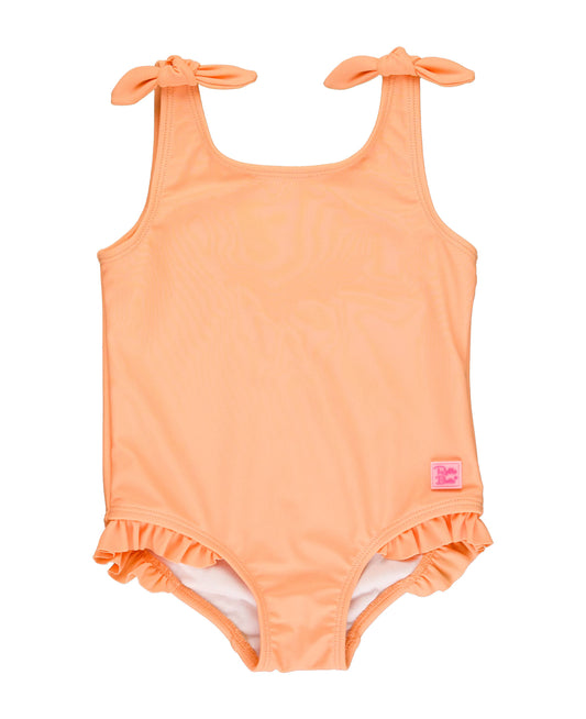 RuffleButts - Girls Melon Tie Shoulder One Piece