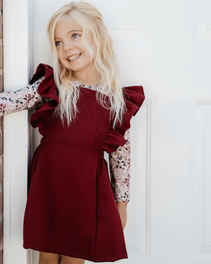 Bailey's Blossoms - Victoria Ruffle Back Suspender Dress - Wine