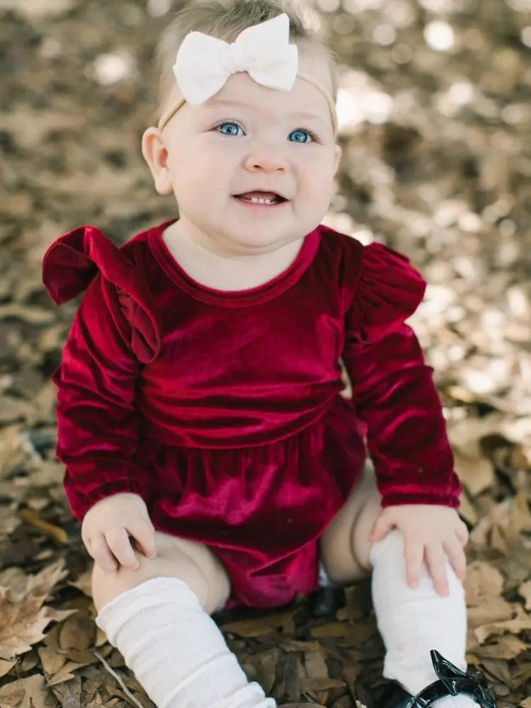 Bailey's Blossoms - Rhodes Velour Bubble Shorty Romper - Candy Apple Red