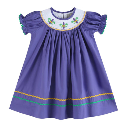 Lil Cactus - Purple Mardi Gras Smocked Bishop Dress