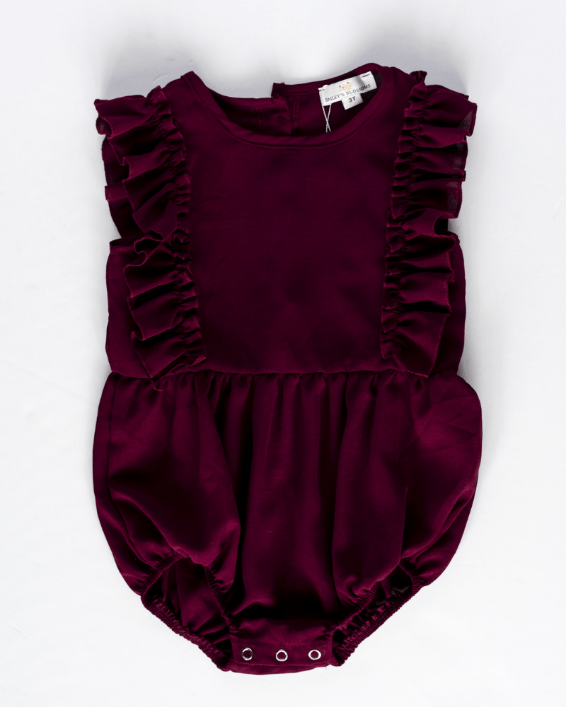 Bailey's Blossoms - Madeline Ruffle Front Bubble Romper - Wine