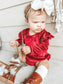 Bailey's Blossoms - Rhodes Velour Bubble Shorty Romper - Candy Apple Red