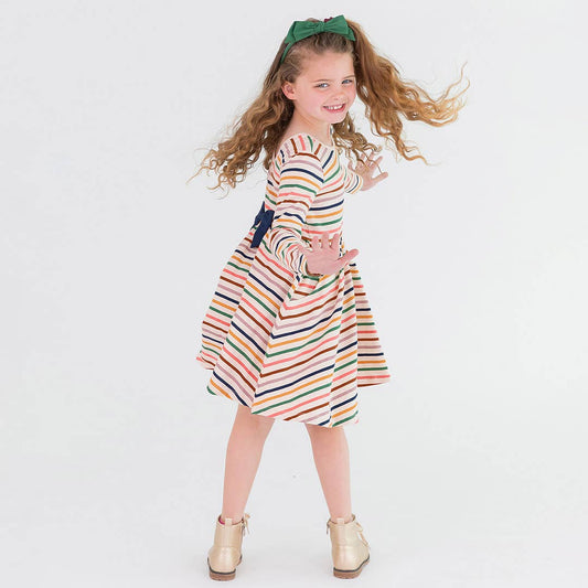 RuffleButts Sunrise Rainbow Stripe Knit Long Sleeve Twirl Dress:  / Multi-Color