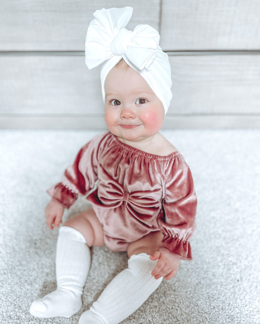 Everly Bow Front Bubble Romper - Rose Velour