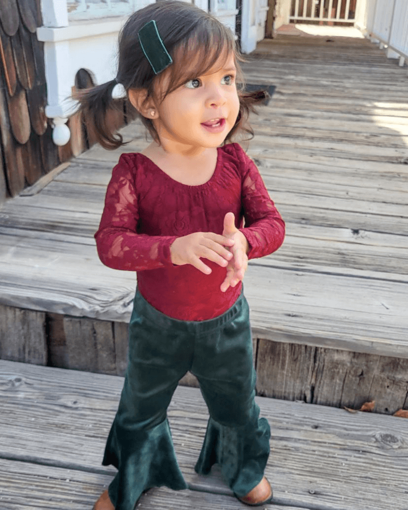 Bailey's Blossoms - Lina Pleated Velour Bell Bottoms - Hunter