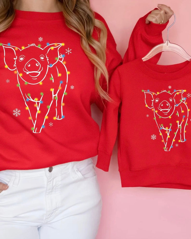 Christmas Sweatshirt -Cow, Pig, or Chicken Print