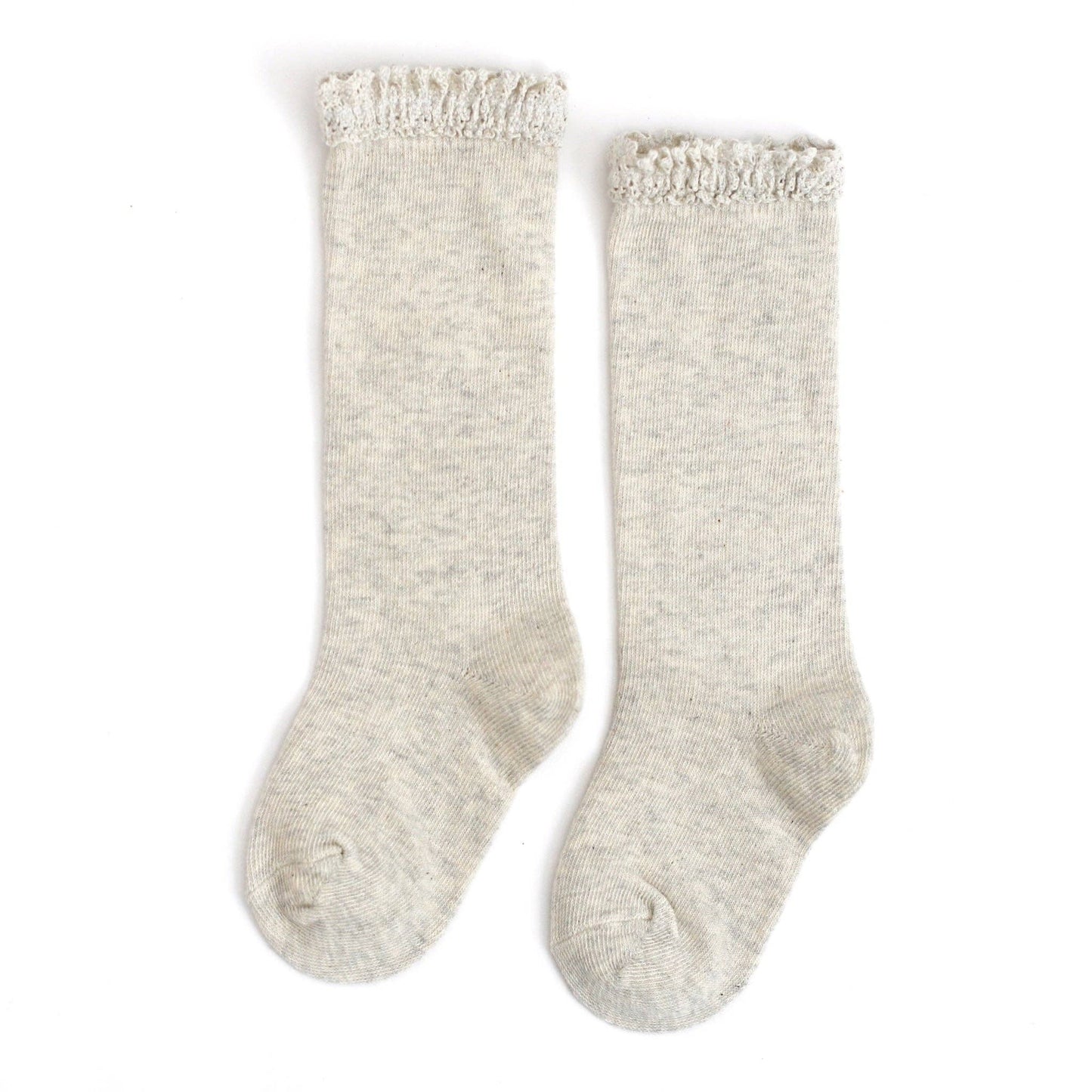 Little Stocking Co. - Heathered Ivory Lace Top Knee High Socks: 4-6 YEARS