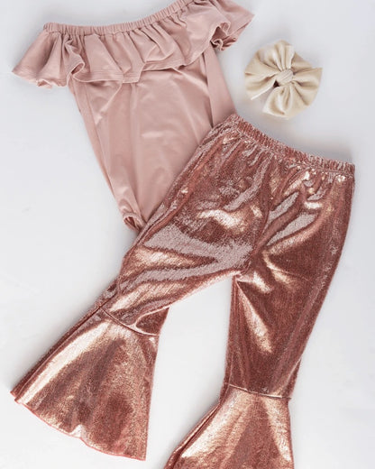 Bailey's Blossoms - Lina Pleated Bell Bottoms -Pink Shimmer