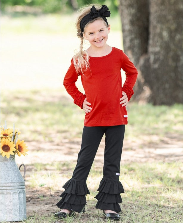 RuffleButts Red Ruffled Long Sleeve Layering Tee