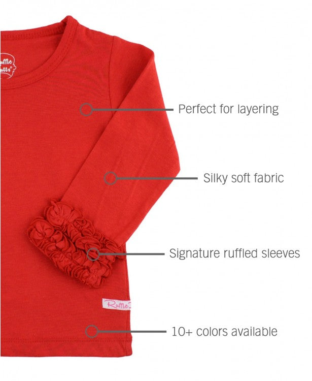 RuffleButts Red Ruffled Long Sleeve Layering Tee