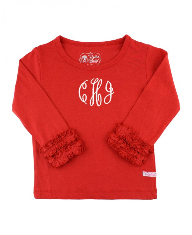 RuffleButts Red Ruffled Long Sleeve Layering Tee