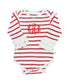 RuffleButts White & Red Stripe Ruffled Long Sleeve Layering Bodysuit