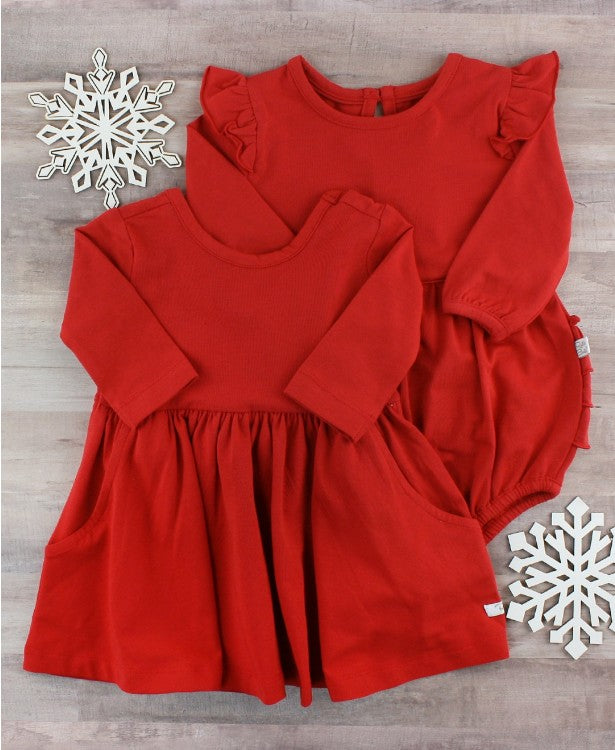 RuffleButts Red Flutter Bubble Romper